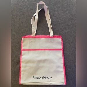 Macy’s Beauty Pink & Natural Medium Canvas Tote Bag Large Pockets NEW